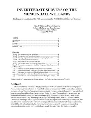 Invertebrate Surveys on the Mendenhall Wetlands