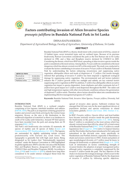 Factors Contributing Invasion of Alien Invasive Species Prosopis Juliflora in Bundala National Park in Sri Lanka
