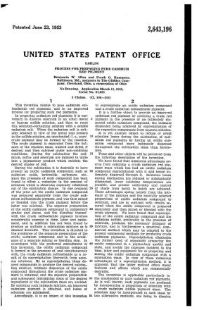 UNITED STATES PATENT OFFICE 2,643,196 PROCESS for PREPARING PURE CADMUM RED PGMENT Benjamin W