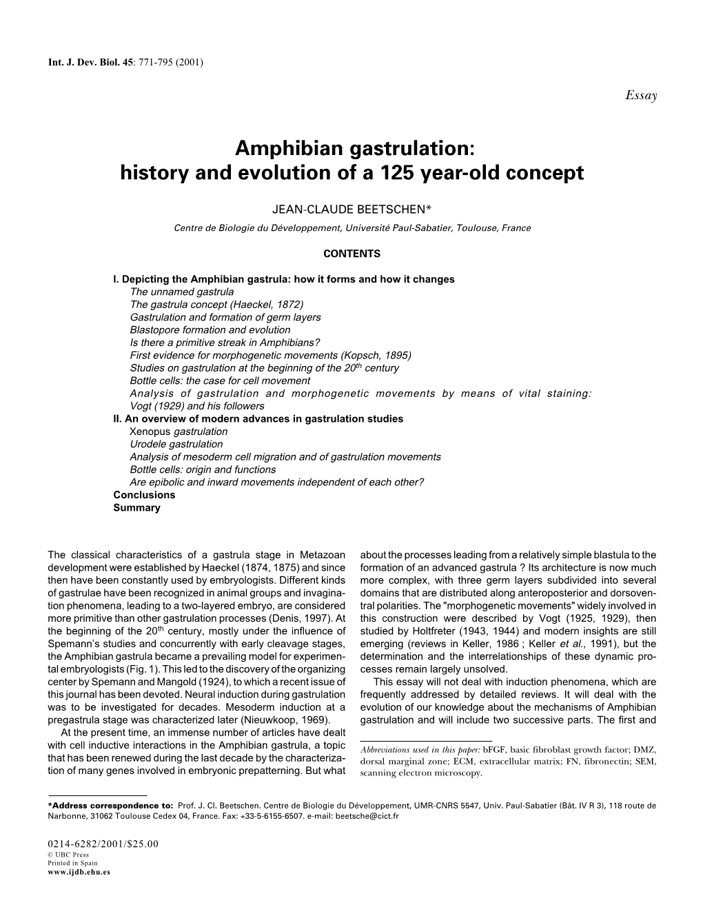 Amphibian Gastrulation: History and Evolution of a 125 Year-Old Concept