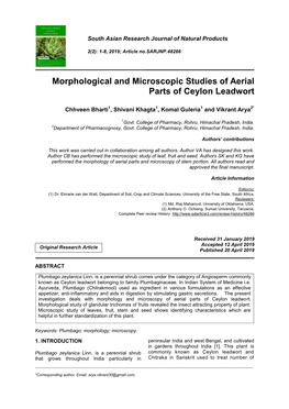 Morphological and Microscopic Studies of Aerial Parts of Ceylon Leadwort