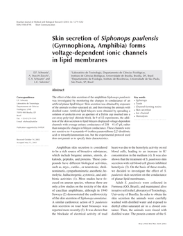 Skin Secretion of Siphonops Paulensis (Gymnophiona, Amphibia) Forms Voltage-Dependent Ionic Channels in Lipid Membranes