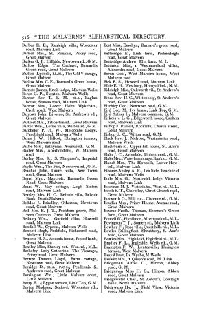 "The Malverns" Alphabetical Directory