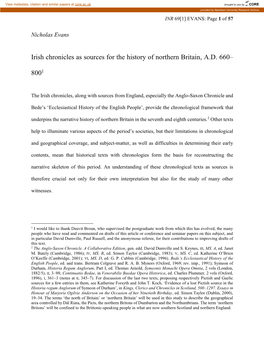 Irish Chronicles As Sources for the History of Northern Britain, AD