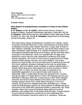 Plant Disease Disease Notes First Report of Amylostereum Areolatum