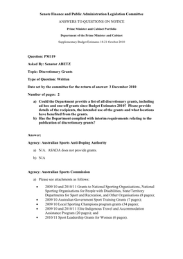 Supplementary Budget Estimates 2010-11 (October 2010)