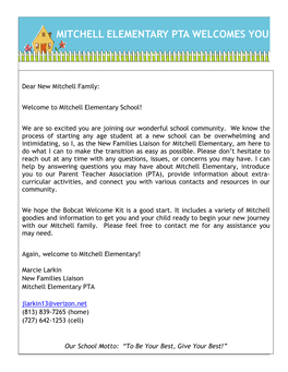 Mitchell Elementary Pta Welcomes You