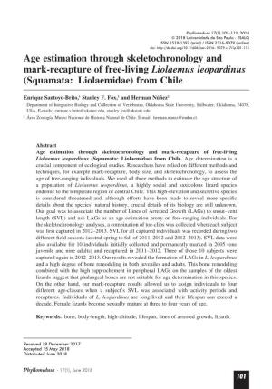 Age Estimation Through Skeletochronology and Mark-Recapture of Free-Living Liolaemus Leopardinus (Squamata: Liolaemidae) from Chile