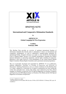 BRIEFING NOTE On