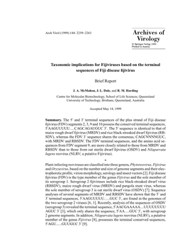 Taxonomic Implications for Fijiviruses Based on the Terminal Sequences of Fiji Disease ﬁjivirus
