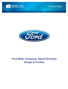 Ford Motor Company: Hybrid Driveline Design & Control