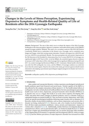 Changes in the Levels of Stress Perception, Experiencing Depressive Symptoms and Health-Related Quality of Life of Residents After the 2016 Gyeongju Earthquake