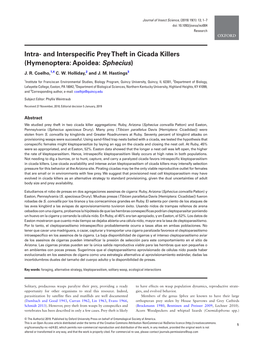 Intra- and Interspecific Prey Theft in Cicada Killers (Hymenoptera: Apoidea: Sphecius) J