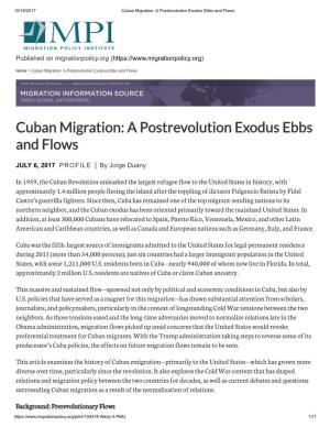 Cuban Migration: a Postrevolution Exodus Ebbs and Flows