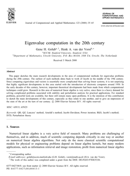 Eigenvalue Computation in the 20Th Century Gene H