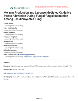 Melanin Production and Laccase Mediated Oxidative Stress Alleviation During Fungal-Fungal Interaction Among Basidiomycetes Fungi