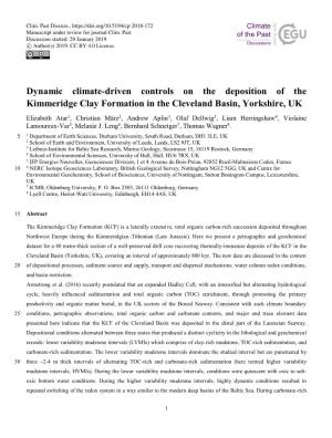 Dynamic Climate-Driven Controls on the Deposition of the Kimmeridge Clay Formation in the Cleveland Basin, Yorkshire, UK
