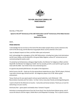 The Hon. Malcolm Turnbull Mp Prime Minister Transcript