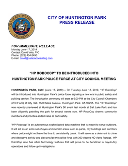 City of Huntington Park Press Release