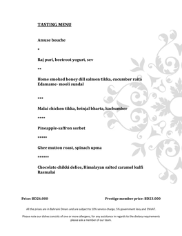 Tasting Menu