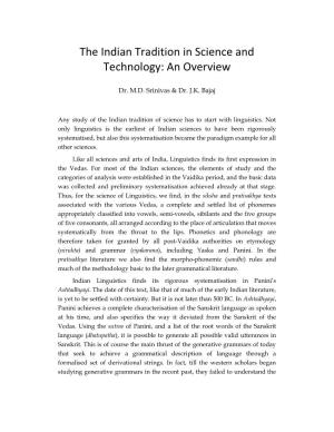 The Indian Tradition in Science and Technology: an Overview