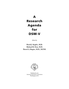 A Research Agenda for DSM-V