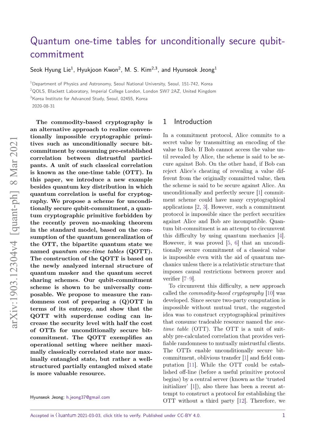 Emark {Quantum One-Time Tables} for Unconditionally Secure Qubit-Commitment