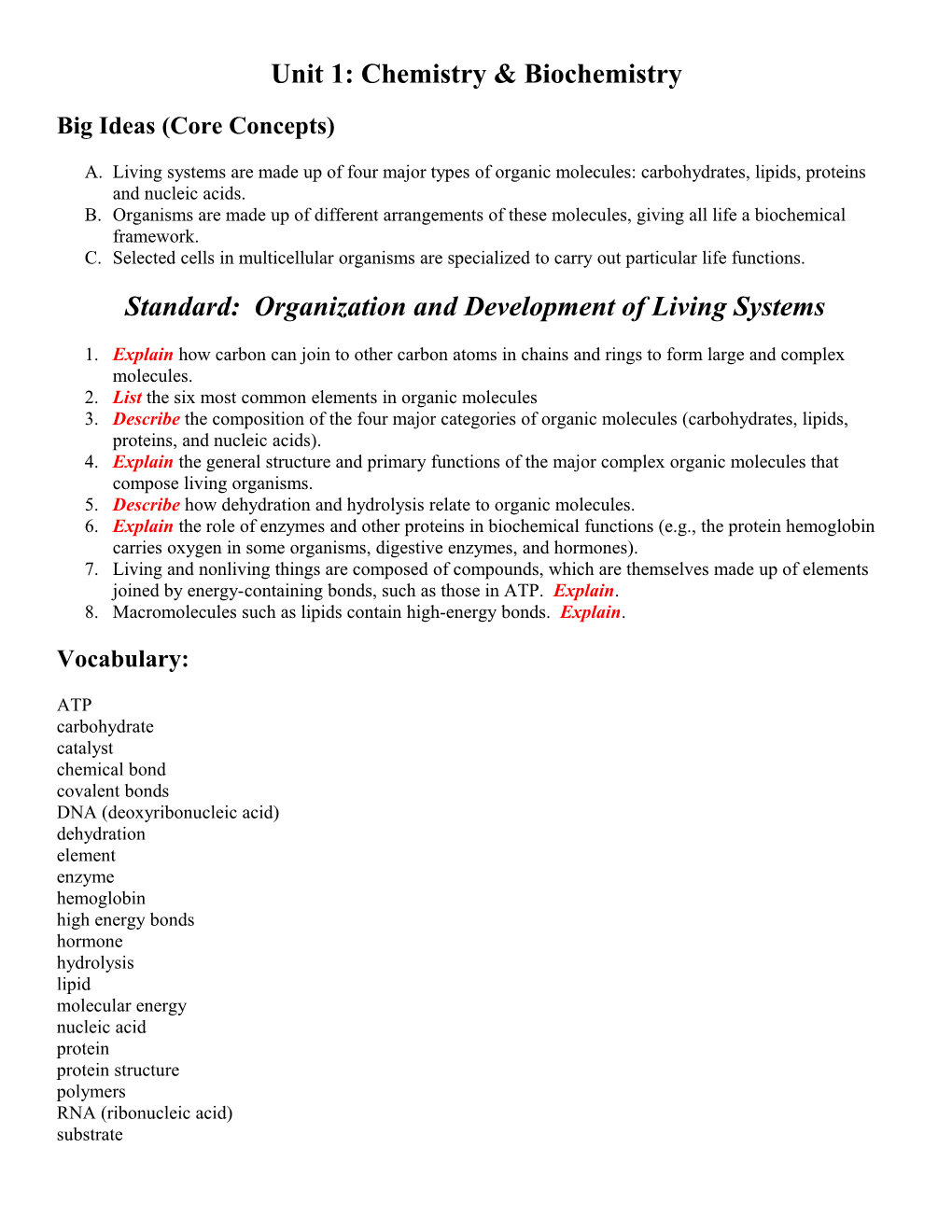 Unit 1: Chemistry & Biochemistry