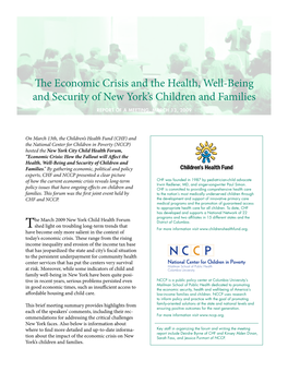 The Economic Crisis and the Health, Well-Being and Security of New York’S Children and Families Report of a Meeting, March 13, 2009