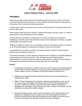 Labour Dispute Policy – January 2020