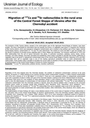 Migration of 137Cs and 90Sr Radionuclides in the Rural Area of the Central Forest Steppe of Ukraine After the Chernobyl Accident