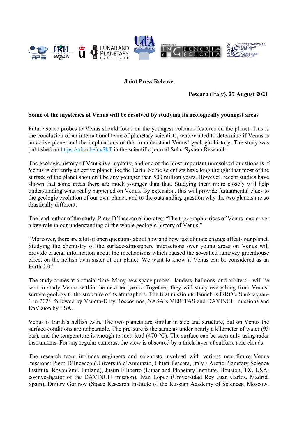 Joint Press Release Pescara (Italy)