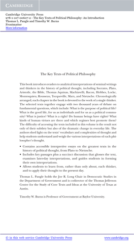 The Key Texts of Political Philosophy: an Introduction Thomas L