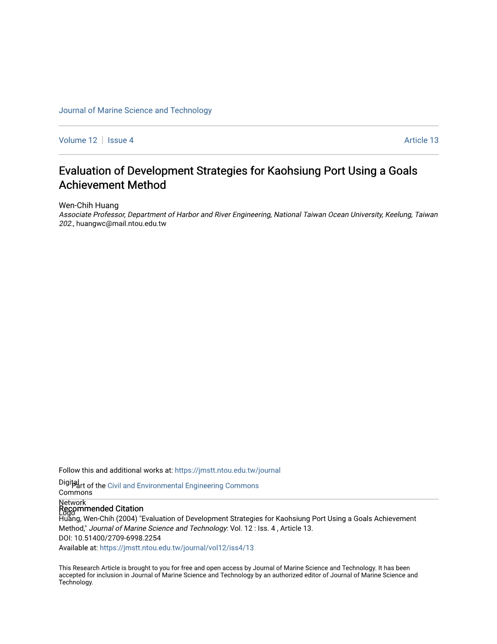 Evaluation of Development Strategies for Kaohsiung Port Using a Goals Achievement Method