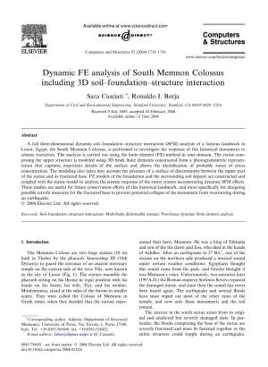Dynamic FE Analysis of South Memnon Colossus Including 3D Soil–Foundation–Structure Interaction Sara Casciati *, Ronaldo I