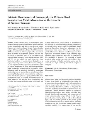 Intrinsic Fluorescence of Protoporphyrin IX from Blood Samples Can Yield Information on the Growth of Prostate Tumours