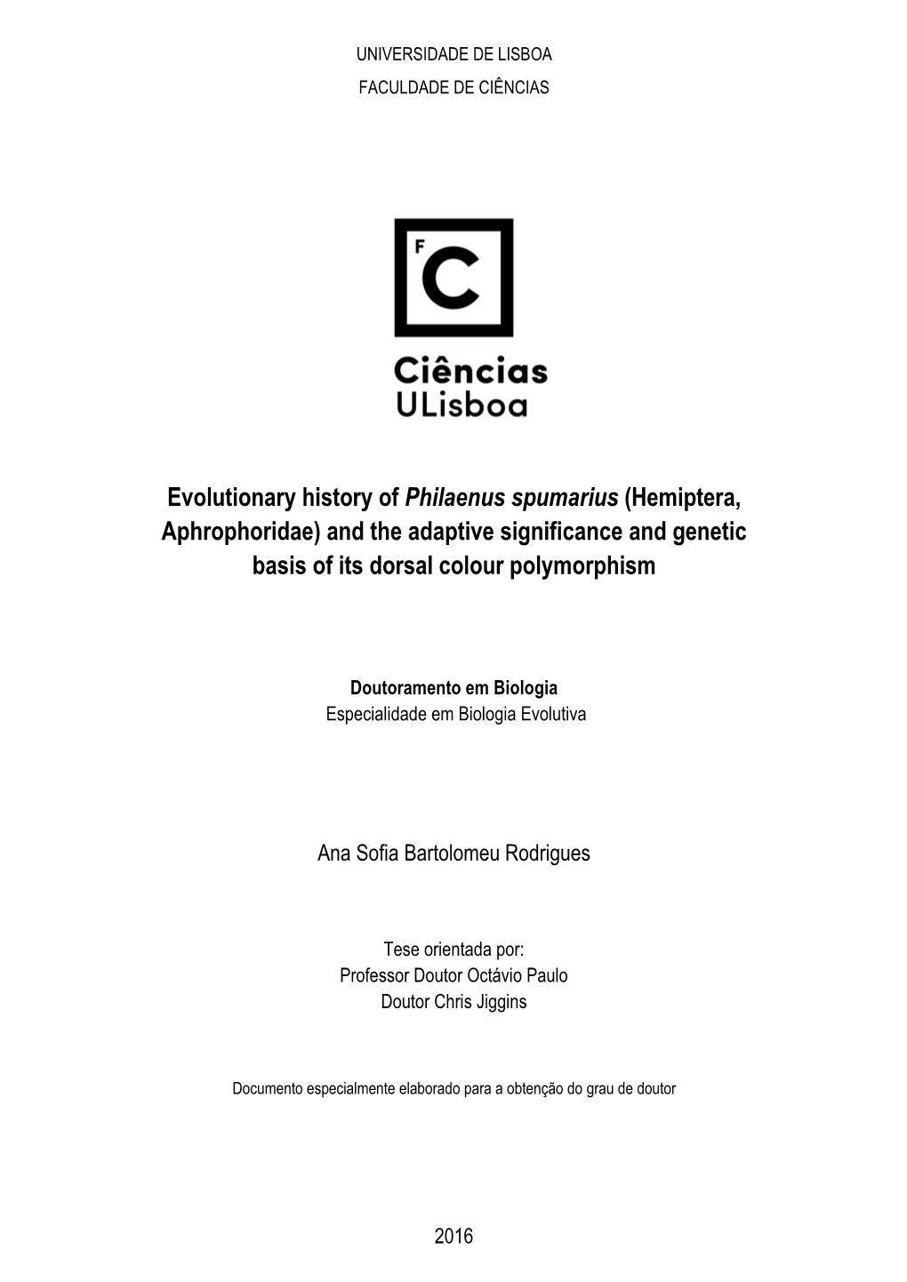 Evolutionary History of Philaenus Spumarius (Hemiptera, Aphrophoridae) and the Adaptive Significance and Genetic Basis of Its Dorsal Colour Polymorphism