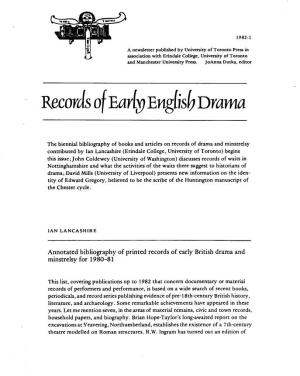 Records Ofearfv~ English Drama