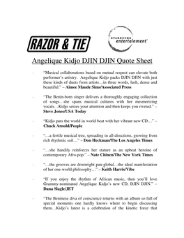 Angelique Kidjo DJIN DJIN Quote Sheet
