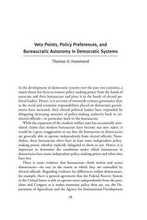 Veto Points, Policy Preferences, and Bureaucratic Autonomy in Democratic Systems