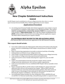 New Chapter Establishment Instructions General