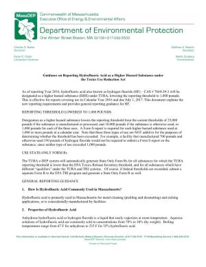 Guidance on Reporting Hydrofluoric Acid As a Higher Hazard Substance Under the Toxics Use Reduction Act