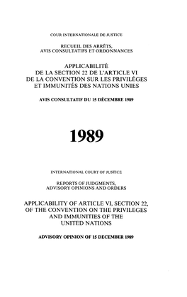 Applicability of Article Vi, Section 22, of the Convention on the Privileges and Immunities of the United Nations