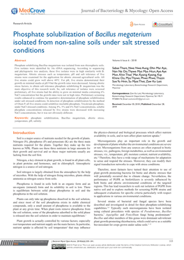 Bacillus Megaterium Isolated from Non-Saline Soils Under Salt Stressed Conditions