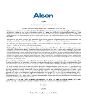 Alcon Inc. (A Stock Corporation Organised Under Swiss Law)
