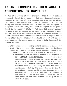Infant Communion? Then What Is Communion? Or Baptism?