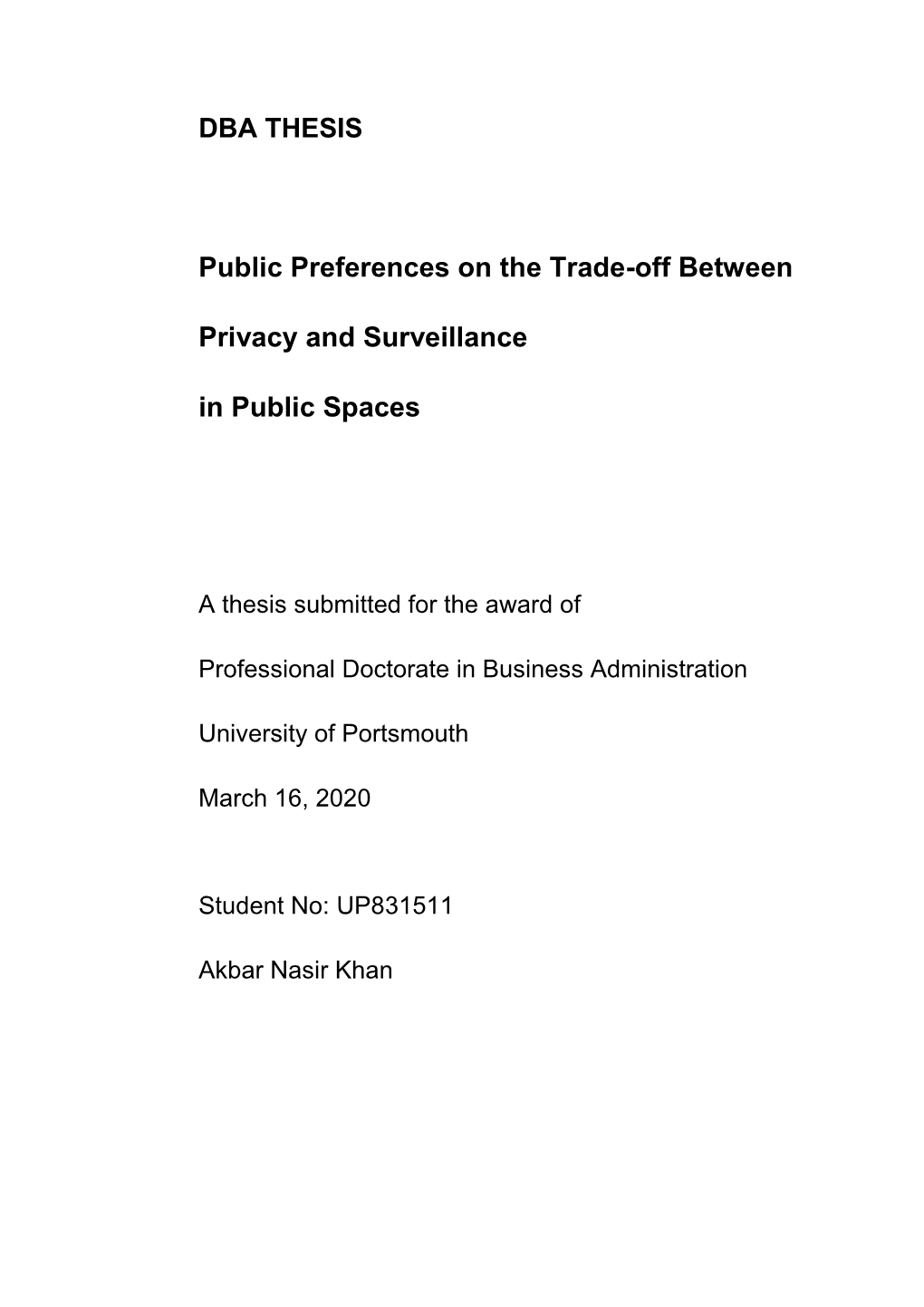 Public Preferences on the Trade-Off Between Privacy and Surveillance in Public Spaces