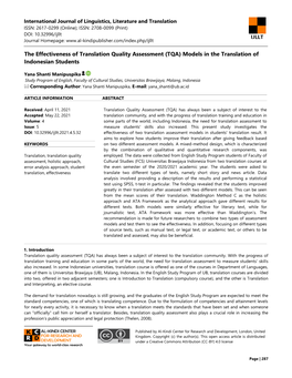 The Effectiveness of Translation Quality Assessment (TQA) Models in the Translation of Indonesian Students