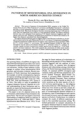 Patterns of Mitochondrial DNA Divergene in North American Crested Titmice