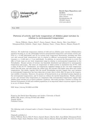 Patterns of Activity and Body Temperature of Aldabra Giant Tortoises in Relation to Environmental Temperature